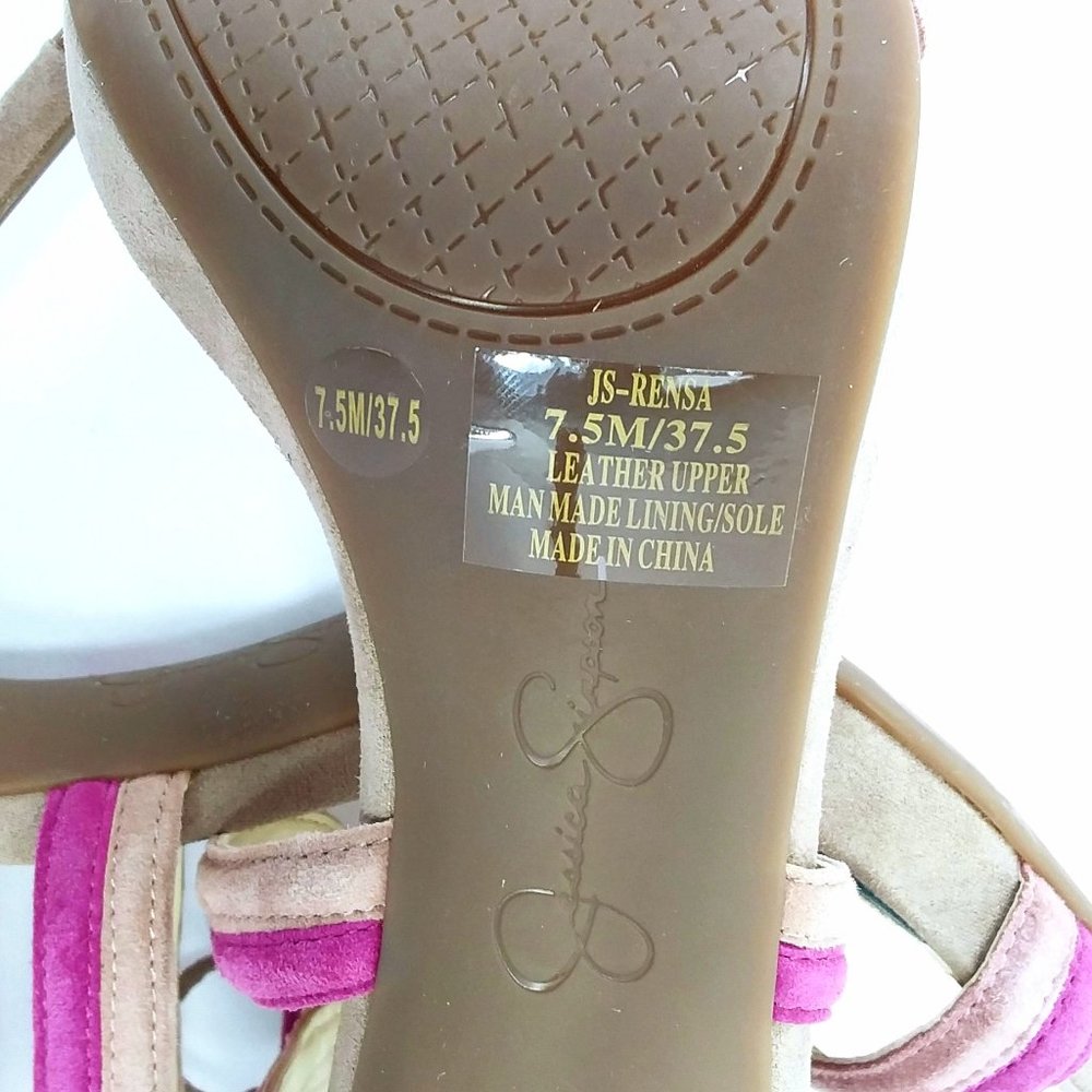 NEW Jessica Simpson Rensa Stiletto Heels Sandals Size 7.5M Taupe Purple Suede - Picture 12 of 12